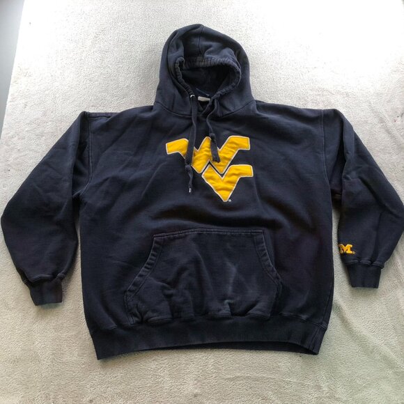 West Virginia University Mens Hoodie Sweatshirt Large Navy Blue Pullover Varsity - Picture 13 of 14